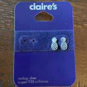 Sterling Silver Pineapple Stud Earrings (Claire's); Brand New! 925 Jewelry